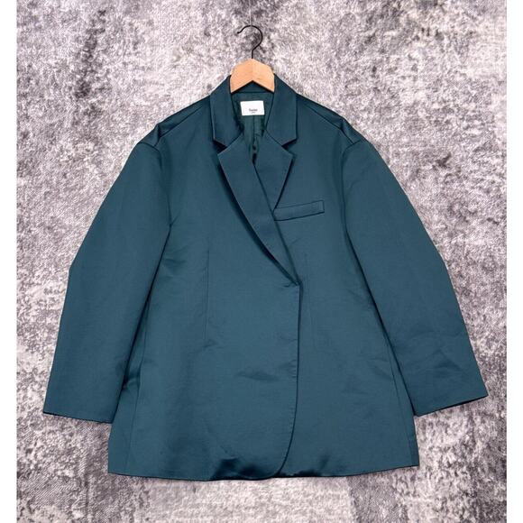 Frankie Shop Blazer 1 / Small Womens Green Satin Oversize Boyfriend Jacket